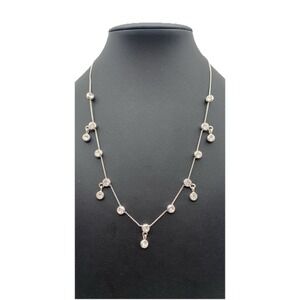 NWT Anne Klein Silver Tone Clear Rhinestone Station Dangly Dainty Necklace 15-17
